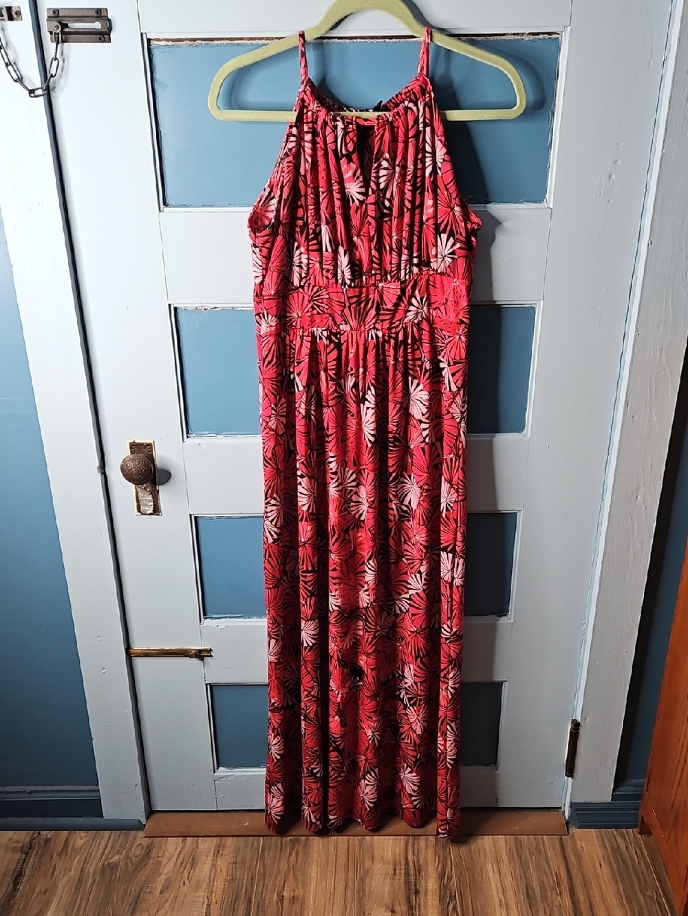 New Directions Red Tropical Print Maxi Dress Large